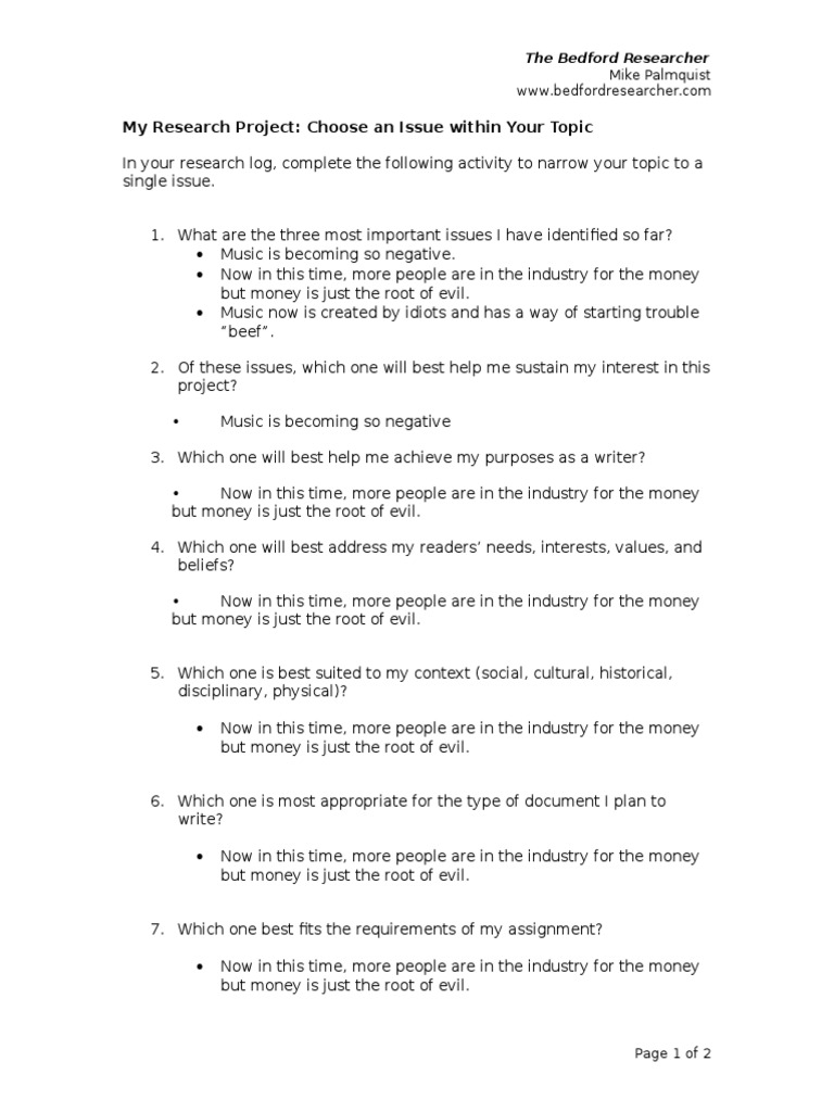 Choose An Issue Within Your Topic | PDF