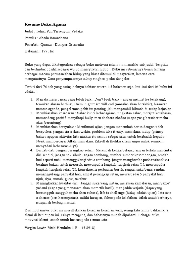 Resume Buku Tuhan Pun Tersenyum Padaku