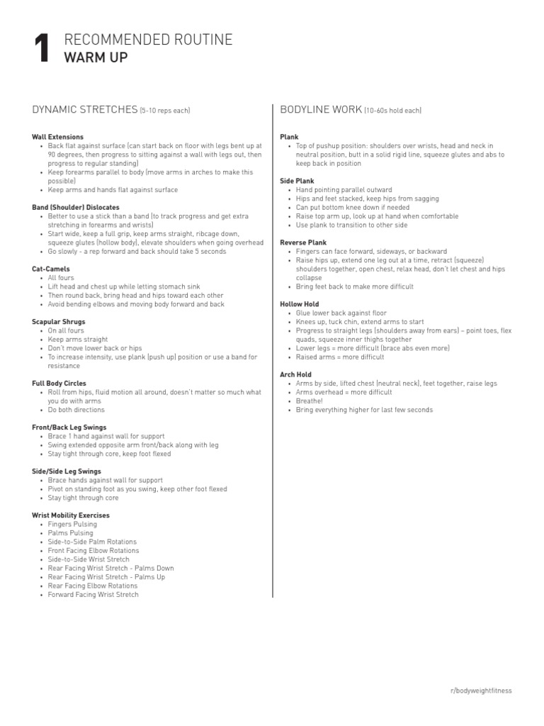 Dynamic Stretching and Bodyweight Fitness Routine | PDF