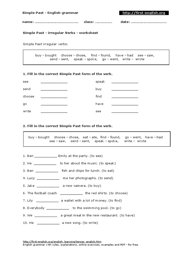 Simple Past 11 Irregular Verbs Worksheet PDF | PDF | Language Arts ...