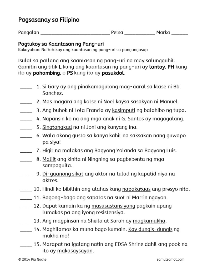 pagtukoy sa kaantasan ng pang uri 53