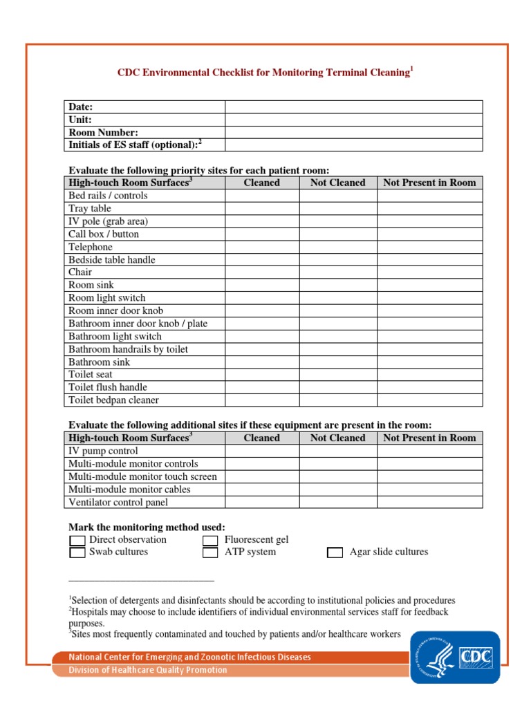 Environmental Cleaning Checklist 1062010