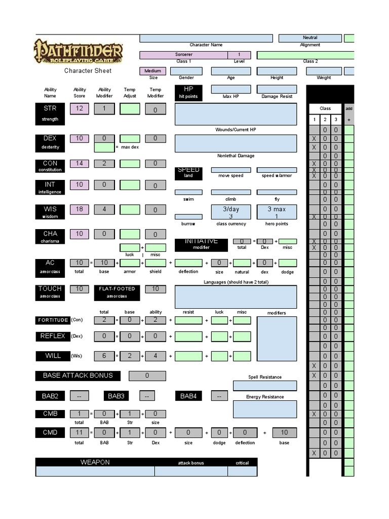 Pathfinder Master Sheet PDF Role Playing Games Gaming