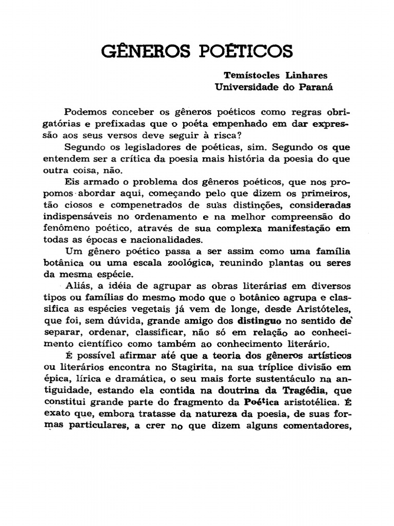 Gêneros Poeticos Poesia Aristóteles