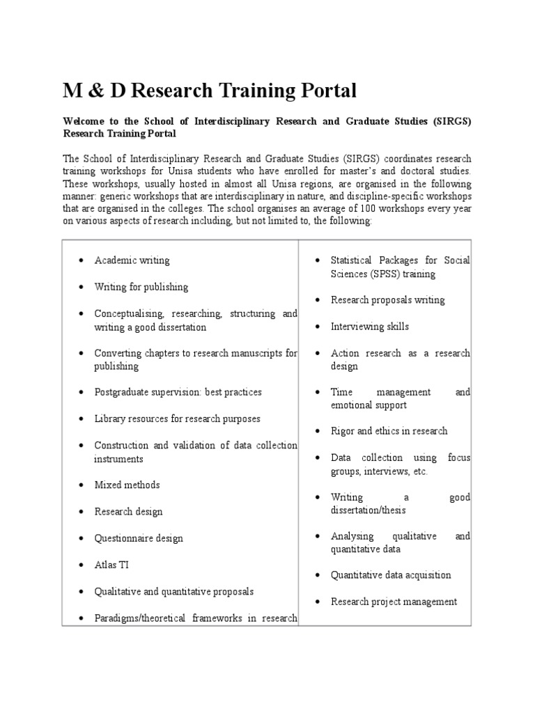 M & D Research Training Portal | PDF | Career & Growth