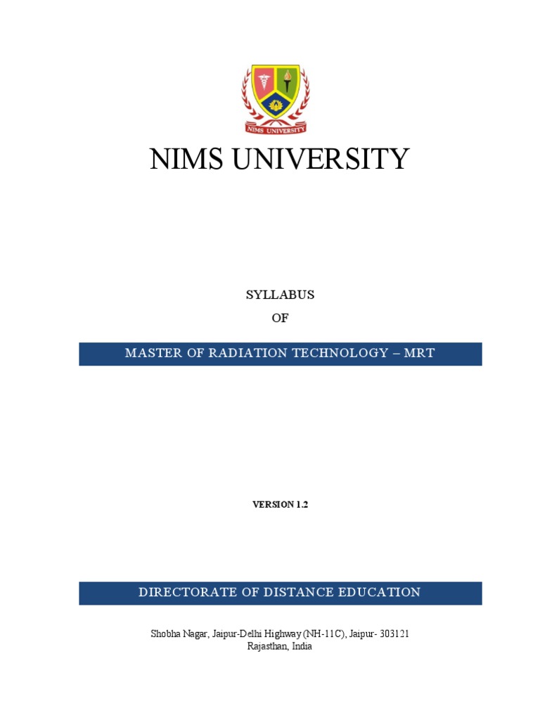 Master of Radiation Technology Syllabus PDF Medical Imaging Radiology