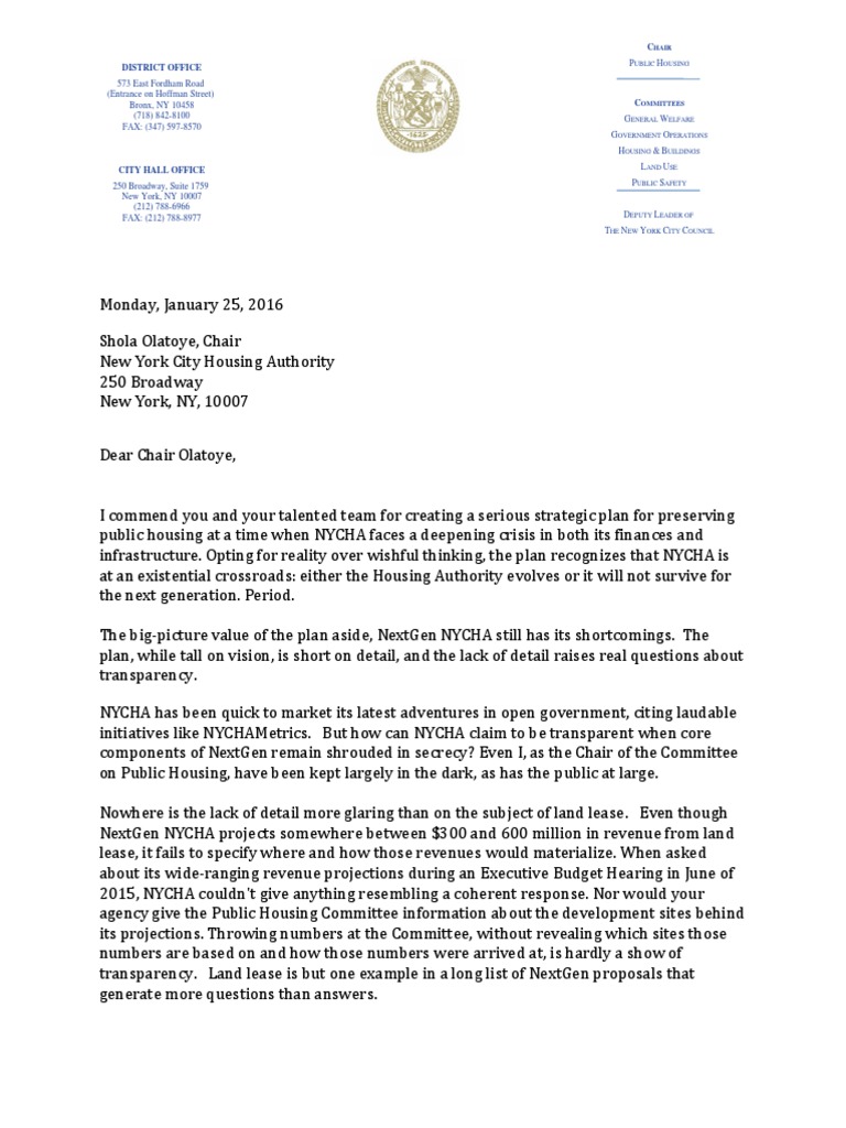 Letter to Chair Olatoye Politics Government Free 30day Trial