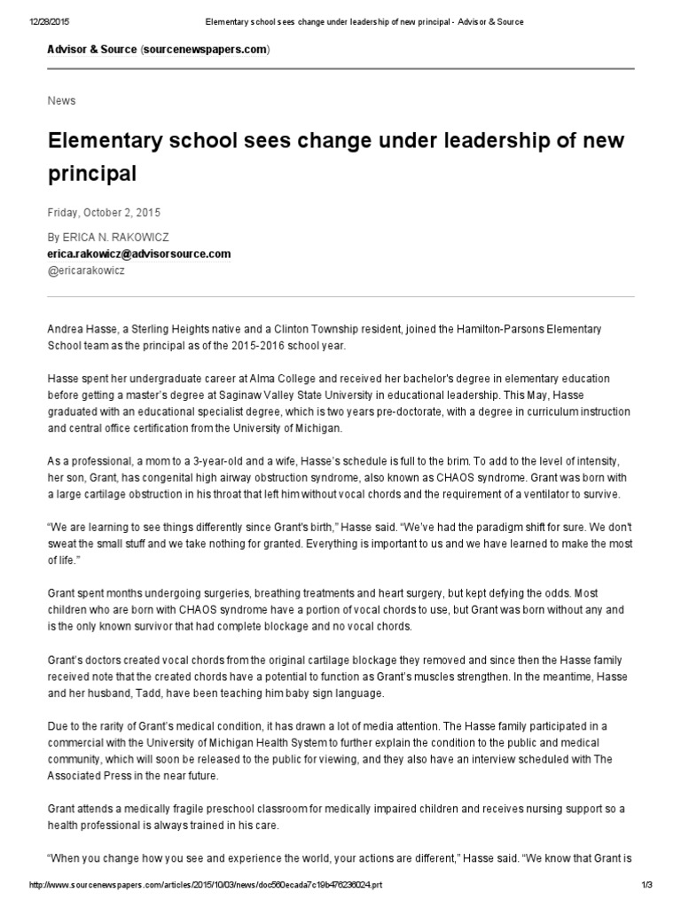 New Principal Transforms Elementary School | PDF | Teaching And ...