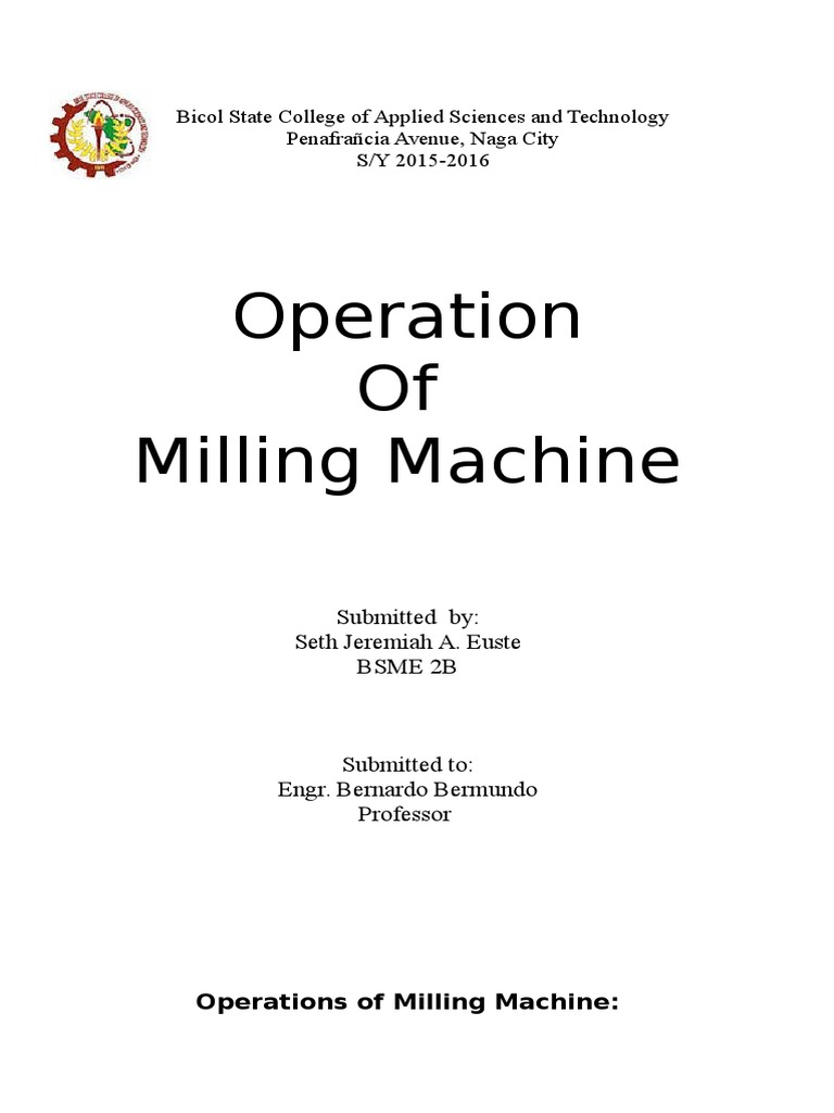 Milling Machine Operations Overview | PDF | Machining | Gear