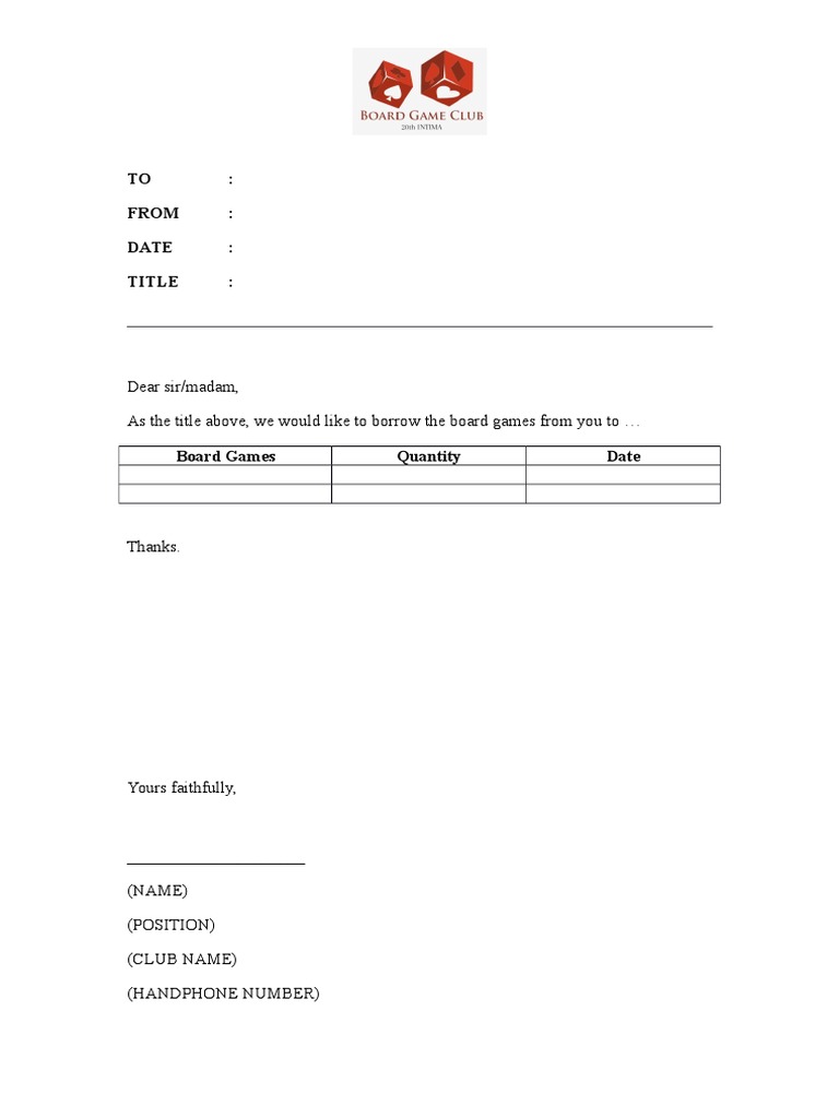 Request to Borrow Board Games | PDF