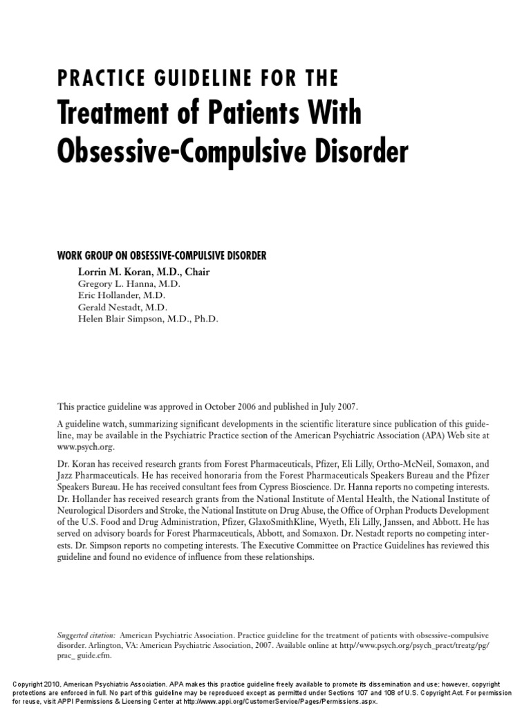 OCDPracticeGuidelineFinal05 04 07 | PDF | Obsessive–Compulsive Disorder ...