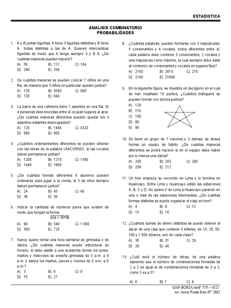 Analisis Combinatorio Probabilidades - Catolica | PDF | Enseñanza de ...