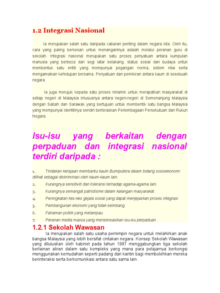 integrasi dan perpaduan maksud