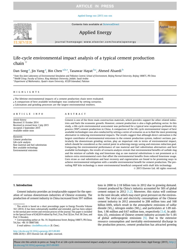 Lifecycle Environmental Impact Analysis of A Typical Cement Production ...