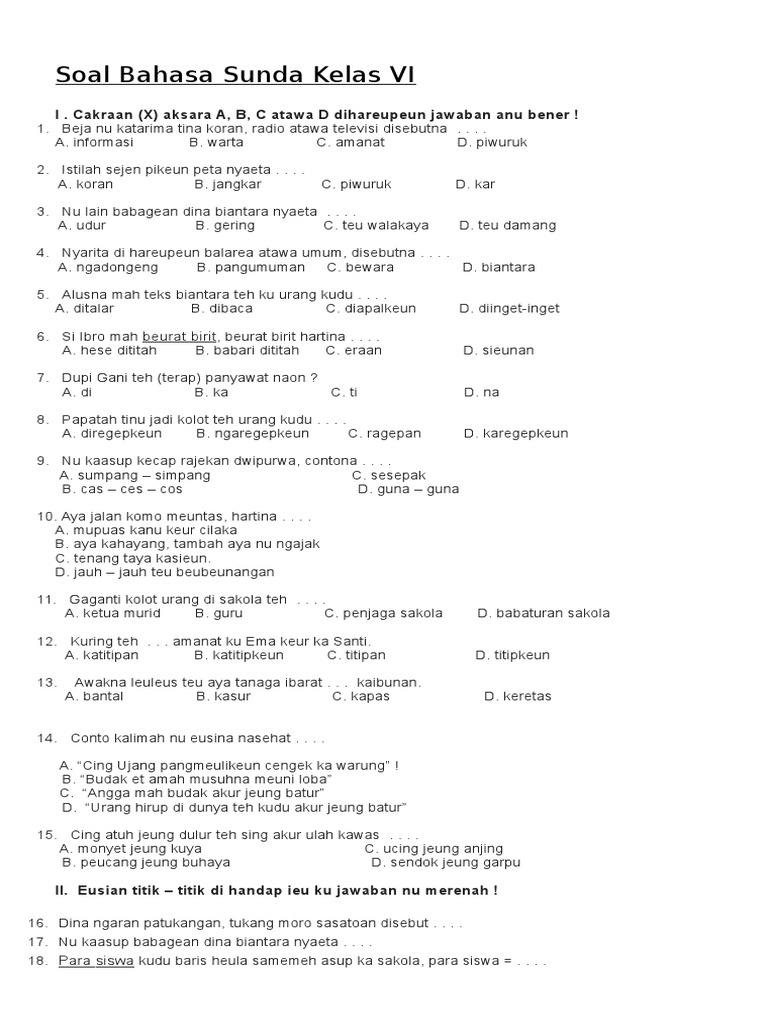 Contoh Soal Narjamahkeun Bahasa Sunda