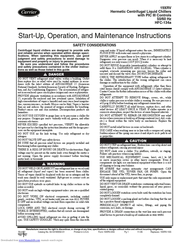 19xrv - Chiller Carrier Manual | PDF | Bearing (Mechanical) | Heat