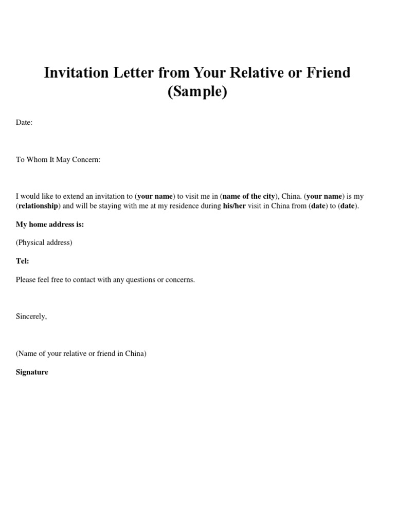 Invitation Letter From A Relative or Friend | PDF