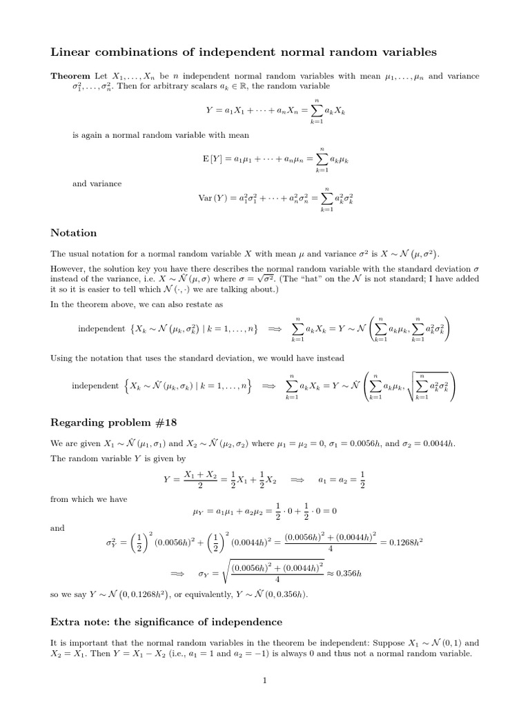 Linear Combinations of Independent Normal Random Variables: Notation | PDF