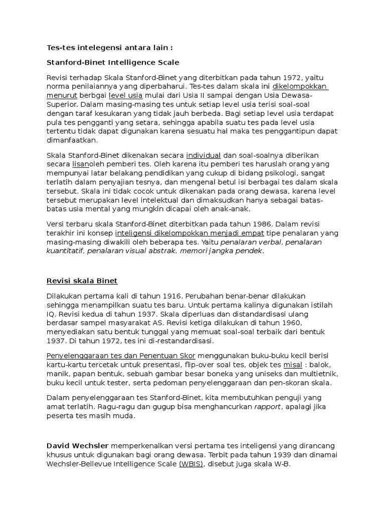 Macam Macam Tes Intelegensi