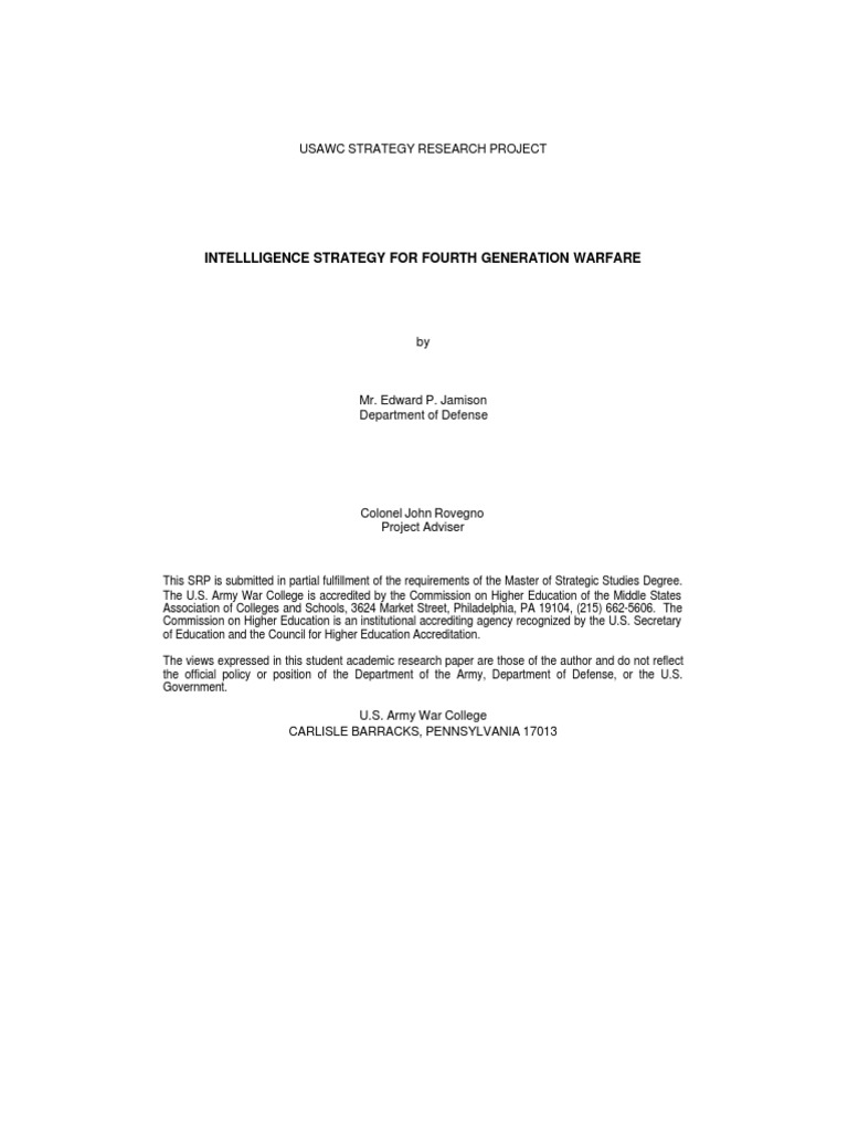 Intelligence Strategy for 4GW | PDF | Intelligence Analysis | Military ...