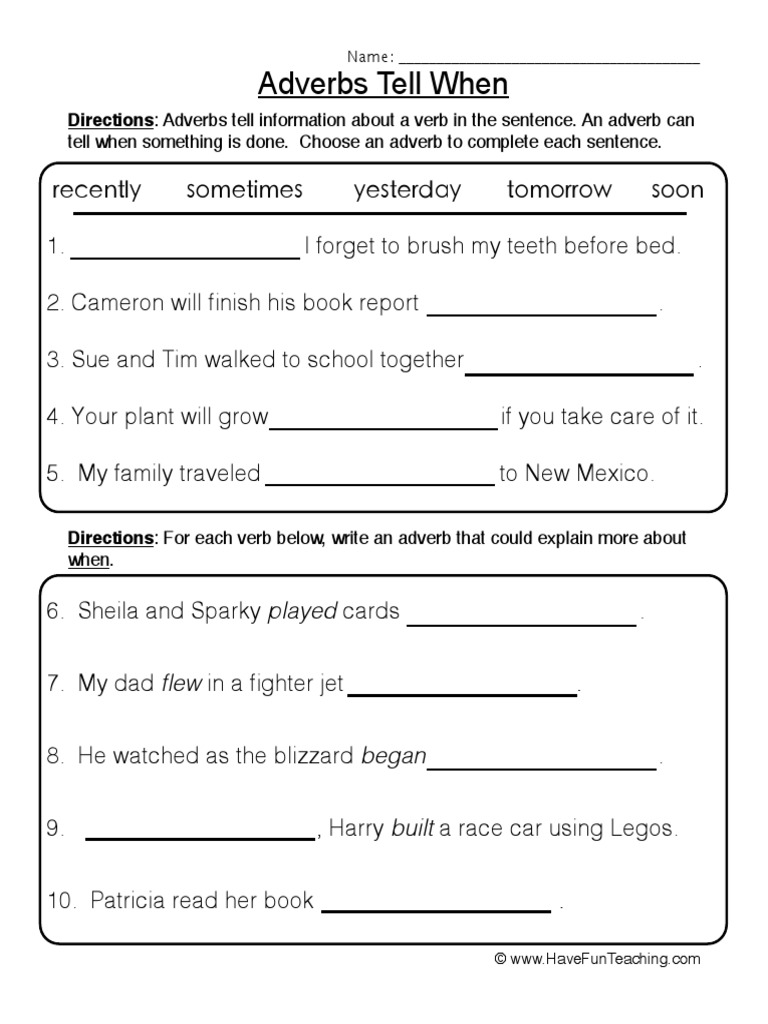 Adverbs Worksheet Pdf