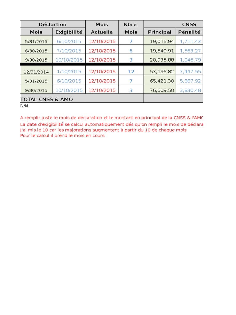 Calcul des Cotisations CNSS Maroc 2024 | PDF