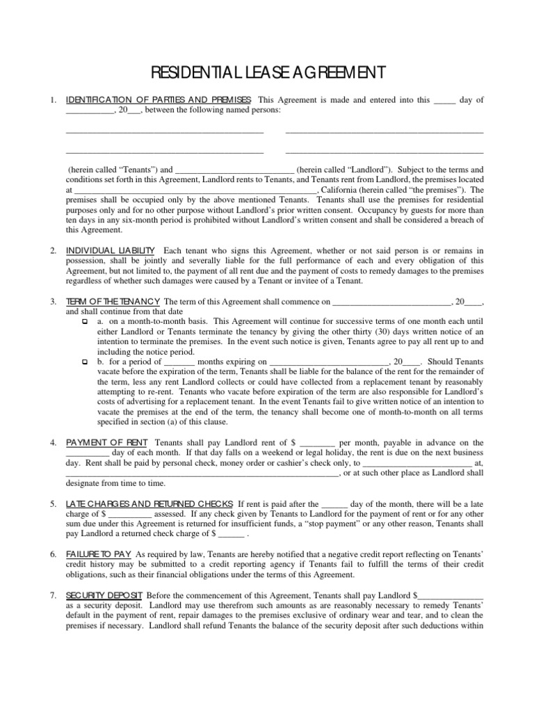 residential lease agreement leasehold estate landlord