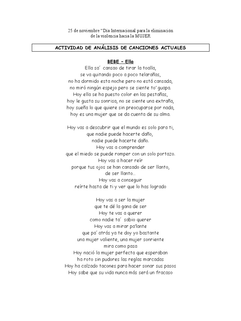 Bebe Ella Letra Cancion