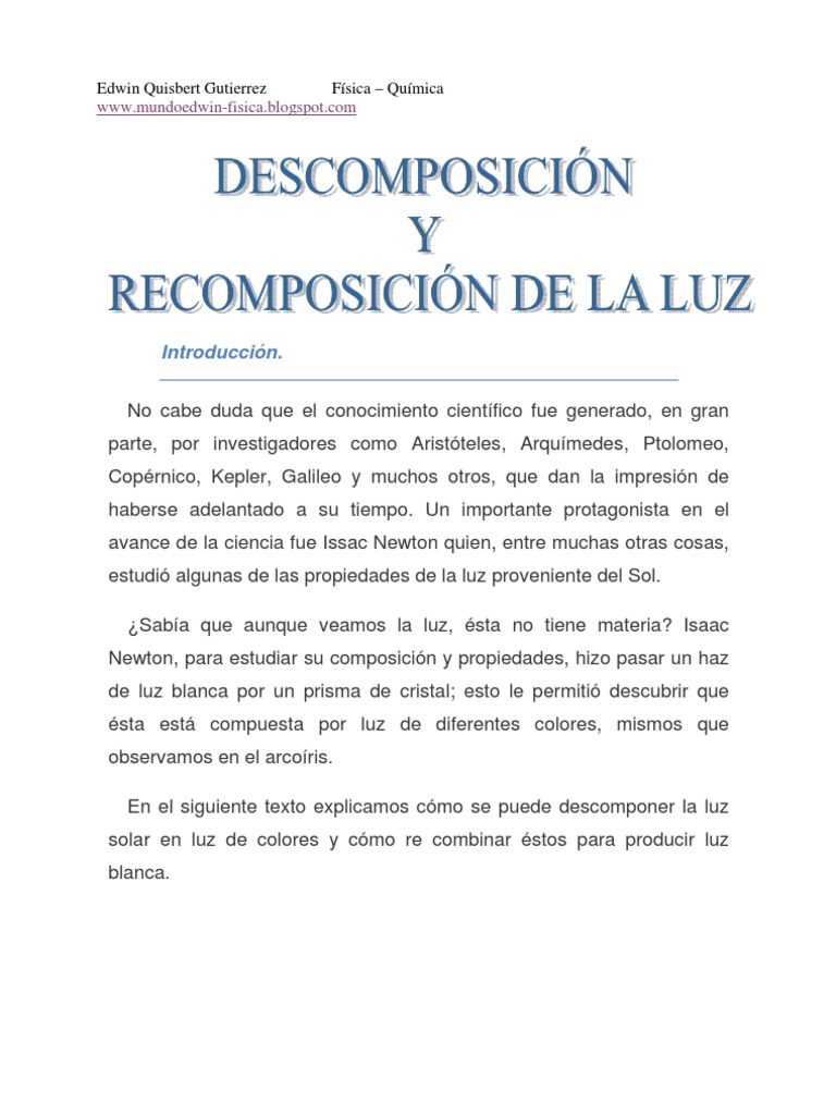 Descomposición y Recomposición de La Luz | PDF | Ligero | Arco iris