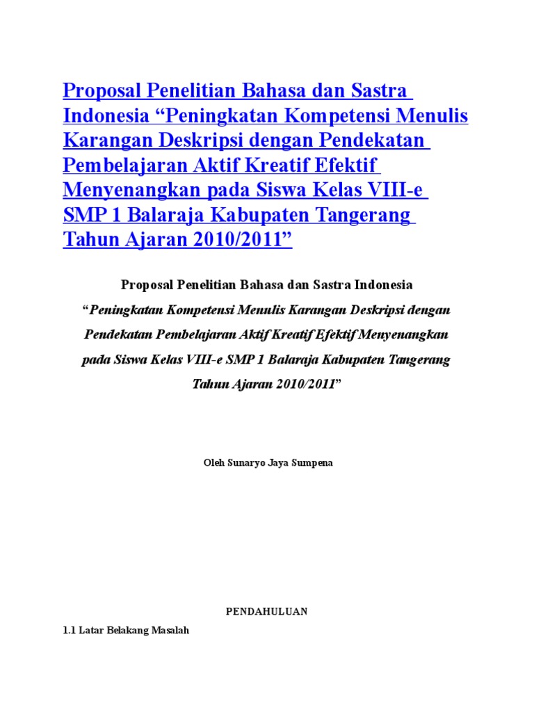 Proposal Penelitian Bahasa Dan Sastra Indonesia