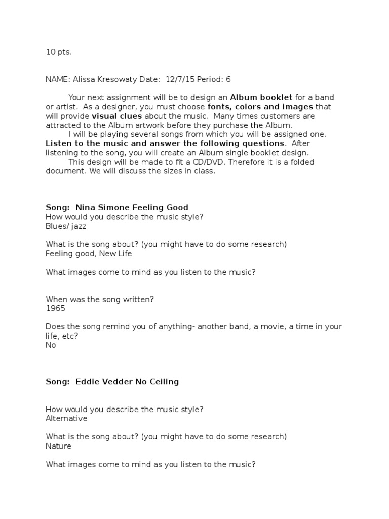 Album Booklet Design Assignment Guide | PDF