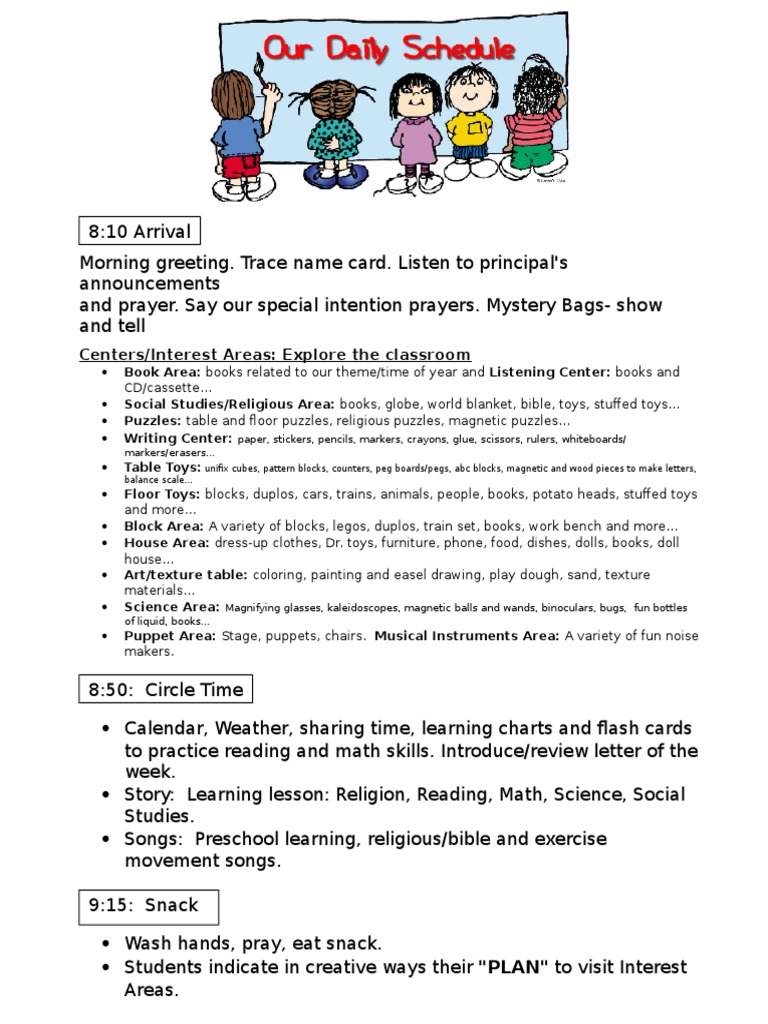 Preschool Daily Schedule PDF