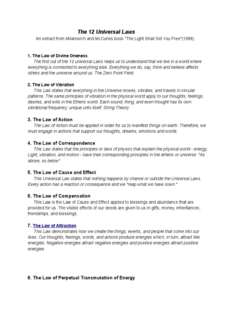 12 Universal Laws PDF Universe Law Of Attraction (New Thought)