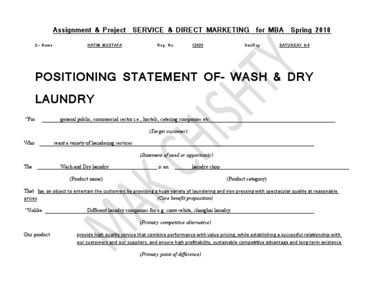 Positioning Statement of - Wash & Dry Laundry: Assignment & Project ...