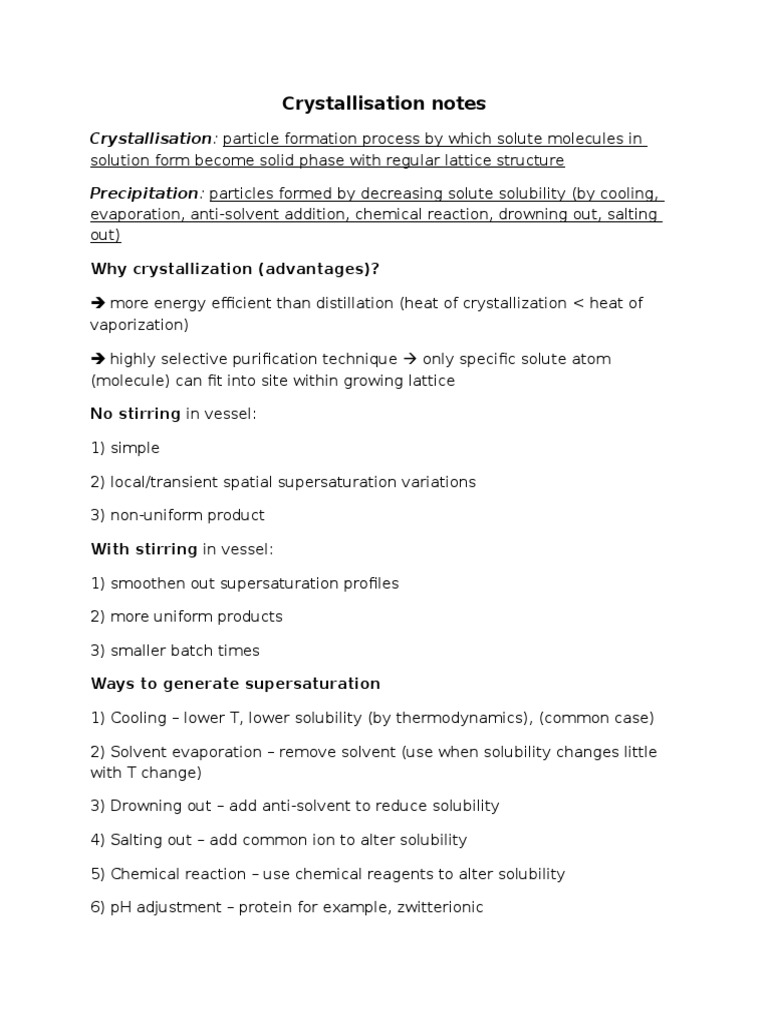 Crystallisation Notes | PDF | Crystallization | Solubility