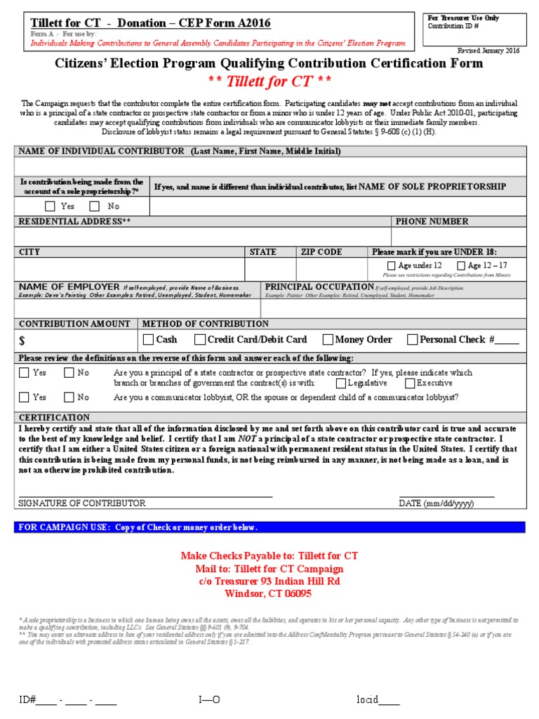 2016 CEP Donation FormA Tillett4CT PDF Sole Proprietorship