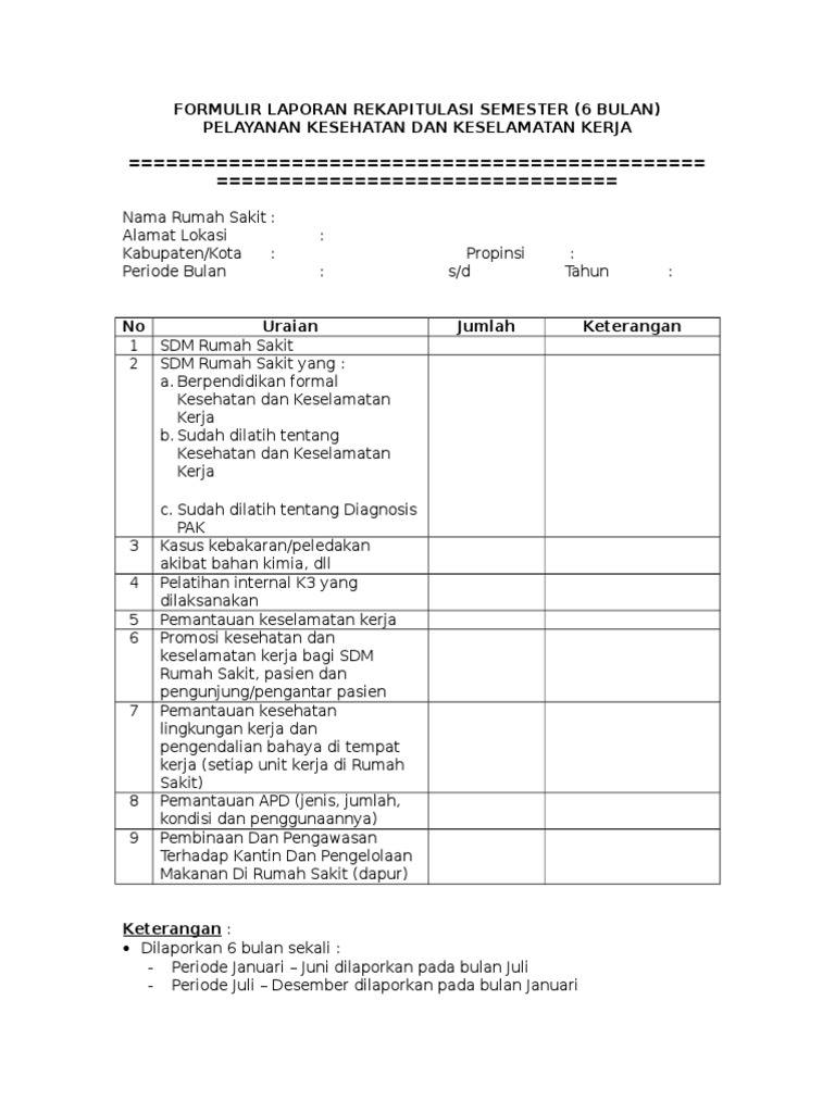 Form Formulir Laporan Bulanan K3