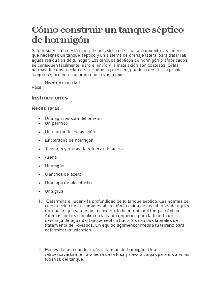 Cómo Construir Un Tanque Séptico de Hormigón.docpASOSS | Tanque séptico