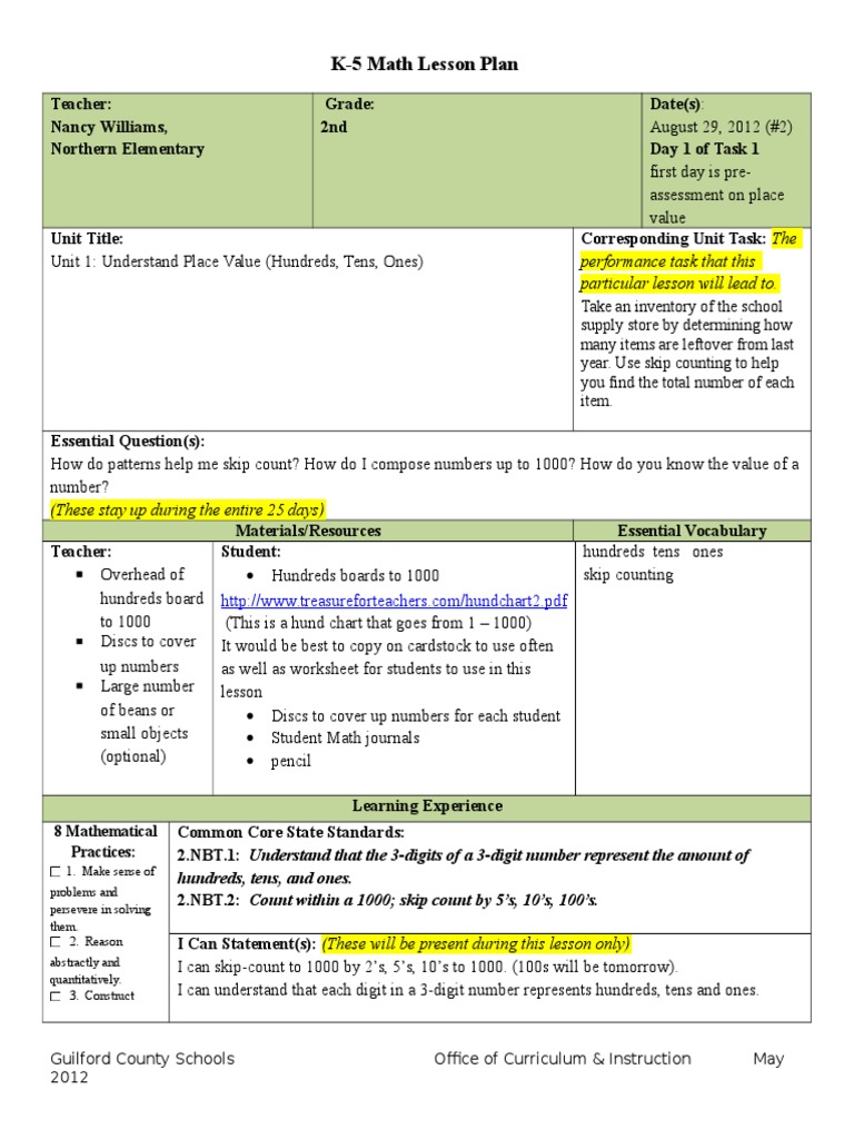 2nd Grade Place Value Lesson Plan | PDF | Teaching Mathematics ...