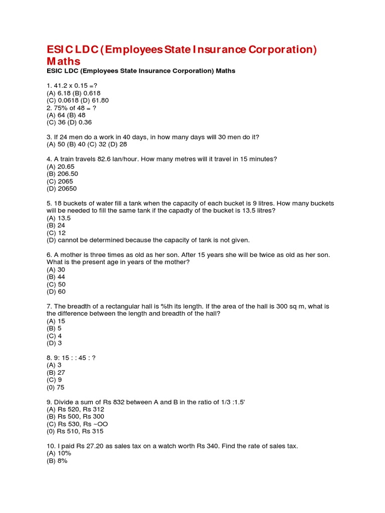 ESIC LDC Maths Question Paper 2024 | PDF | Money | Economies