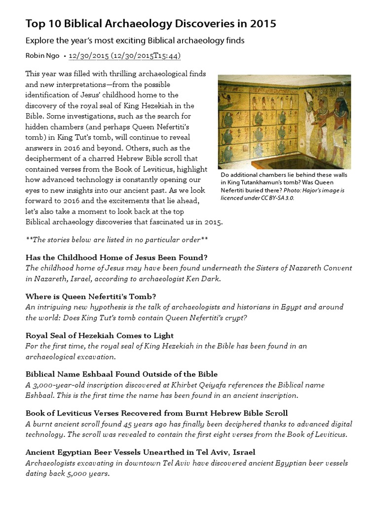 Top 10 Biblical Archaeology Discoveries In 2015 Pdf Archaeology Bible