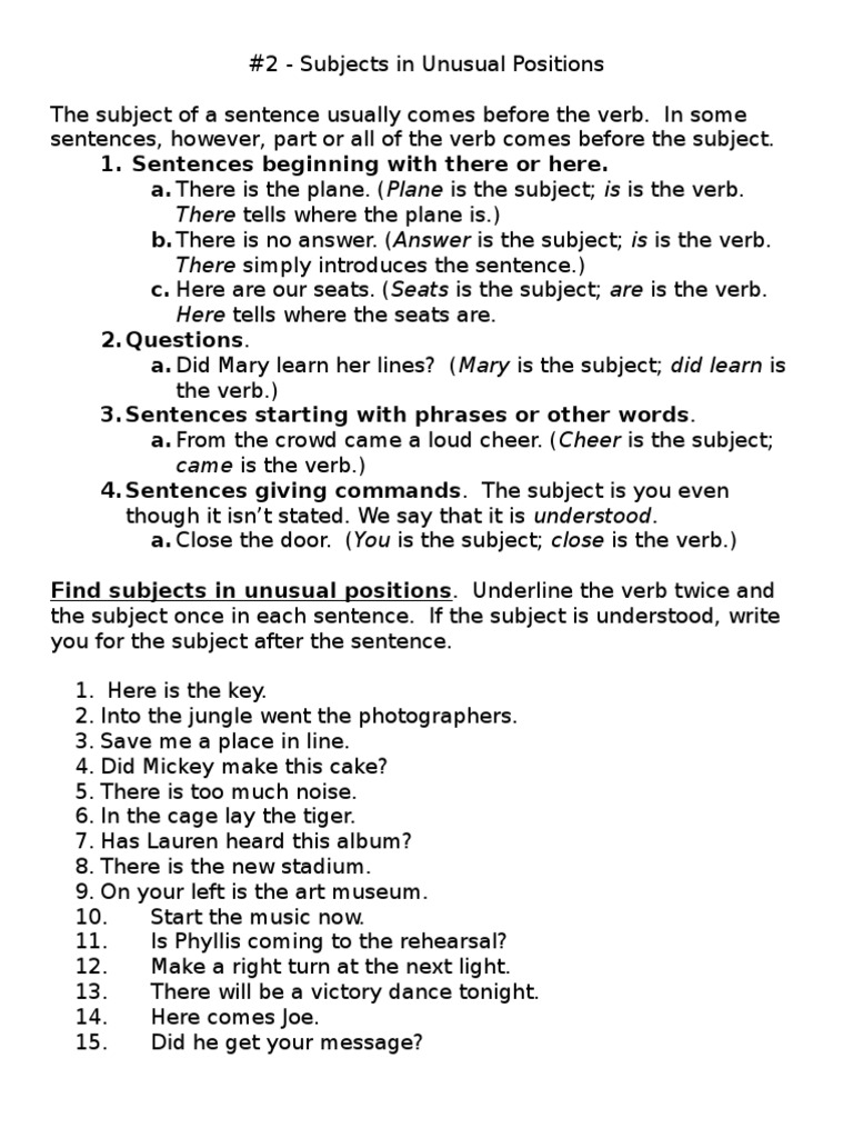Unusual Subject Positions in Sentences | PDF | Philosophy | Language ...