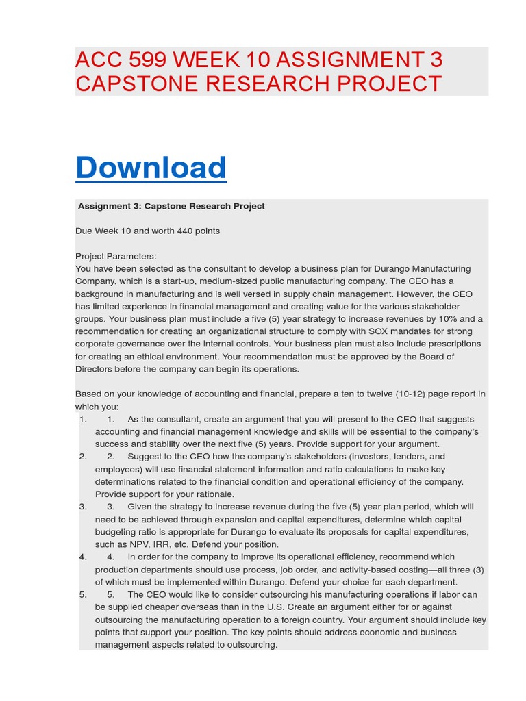 Acc 599 Week 10 Assignment 3 Capstone Research Project | PDF | Audit ...