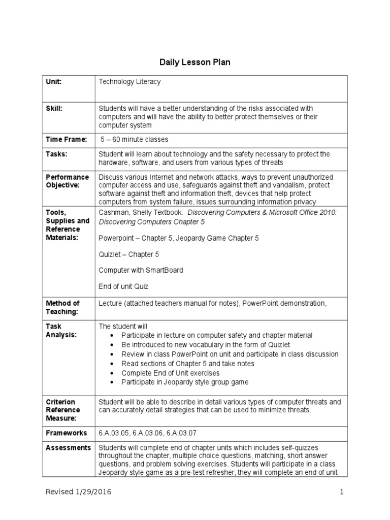 Computer Safety Lesson Plan | PDF | Lecture | Microsoft Power Point