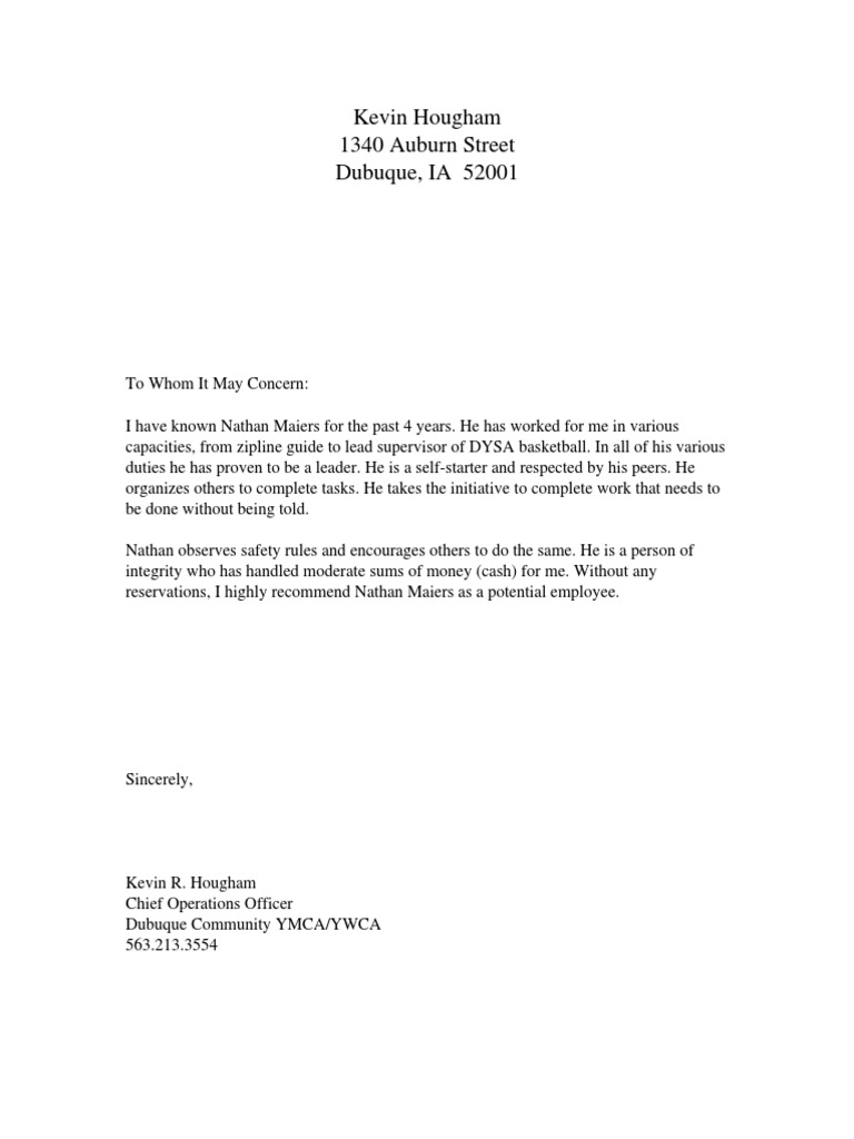 Kevin Hougham Reference Letter | PDF | Self-Improvement