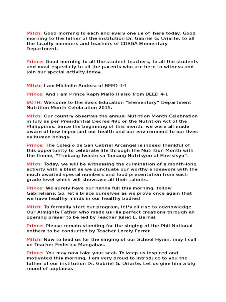 Nutrition Mopnth Celebration Script