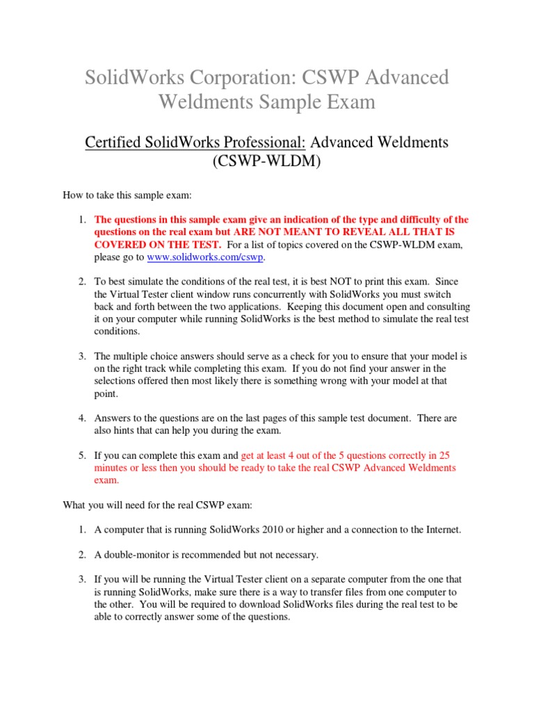 CSWP Advanced Weldments Sample Exam | PDF | Teaching Methods ...