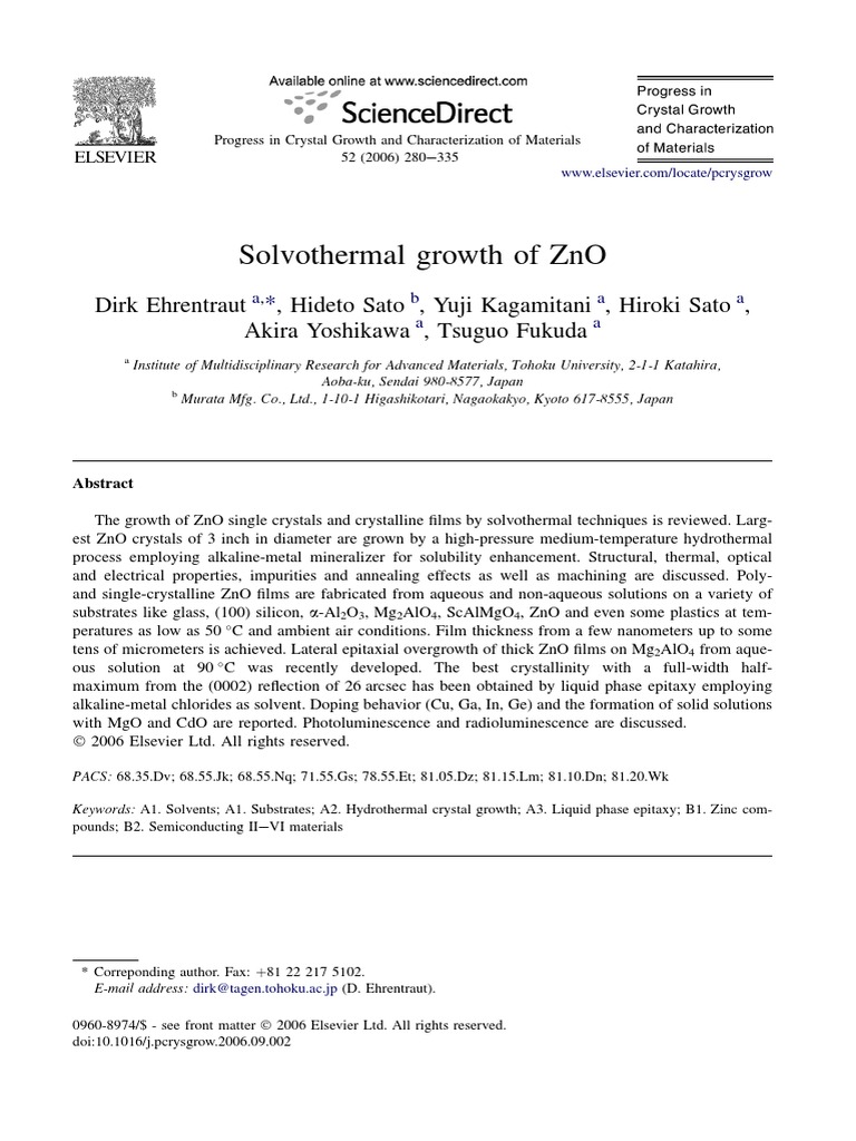 Crecimiento Solvotermal de ZnO PDF Zinc Oxide Solubility