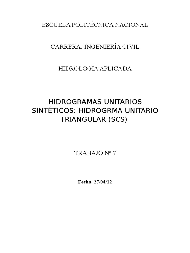 Hidrograma Unitario Triangular (SCS) | PDF | Cuenca de drenaje ...