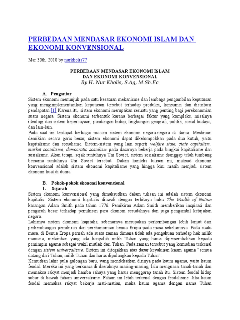 Perbedaan Mendasar Ekonomi Islam Dan Ekonomi Konvensional Pdf